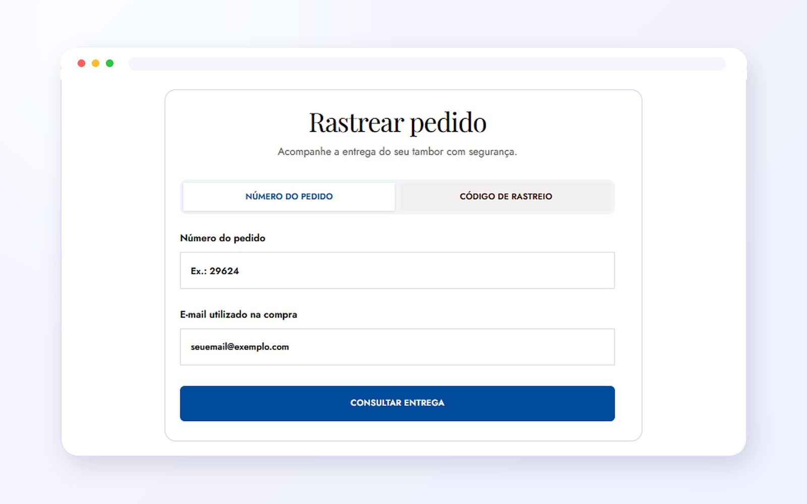 Tela de rastreamento de pedido